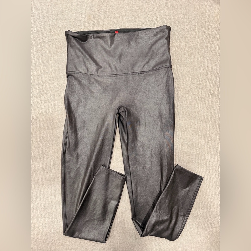 Spanx‎ Faux Leather Leggings XL High Rise Shaping Black Pull On